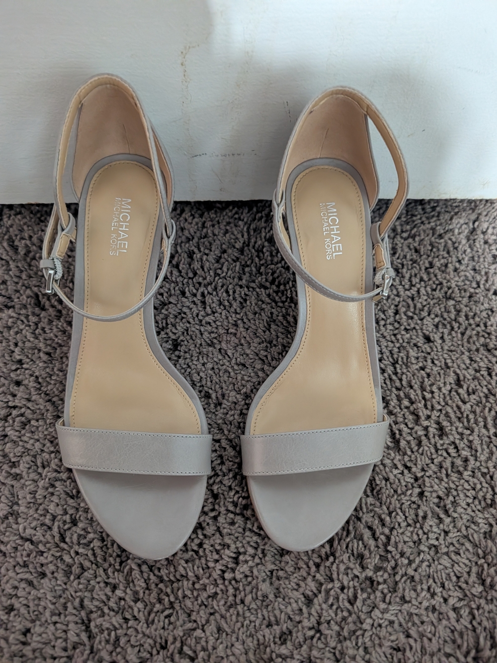 MICHAEL Michael Kors Simone Mid Sandal Heels | Aluminum Gray | 6.5M